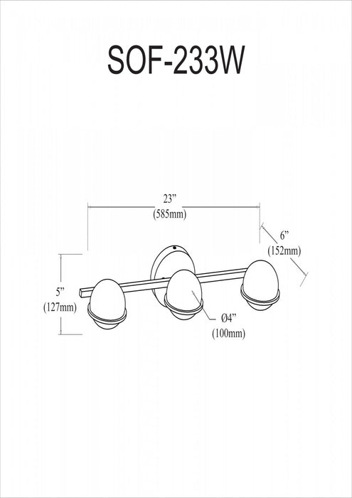 Dainolite Sofia 3 Light Vanity Light Polished Chrome Finish White Glass Lamp