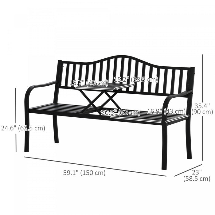 Outsunny Outdoor Bench With Liftable Middle Table, Patio Loveseat, Black