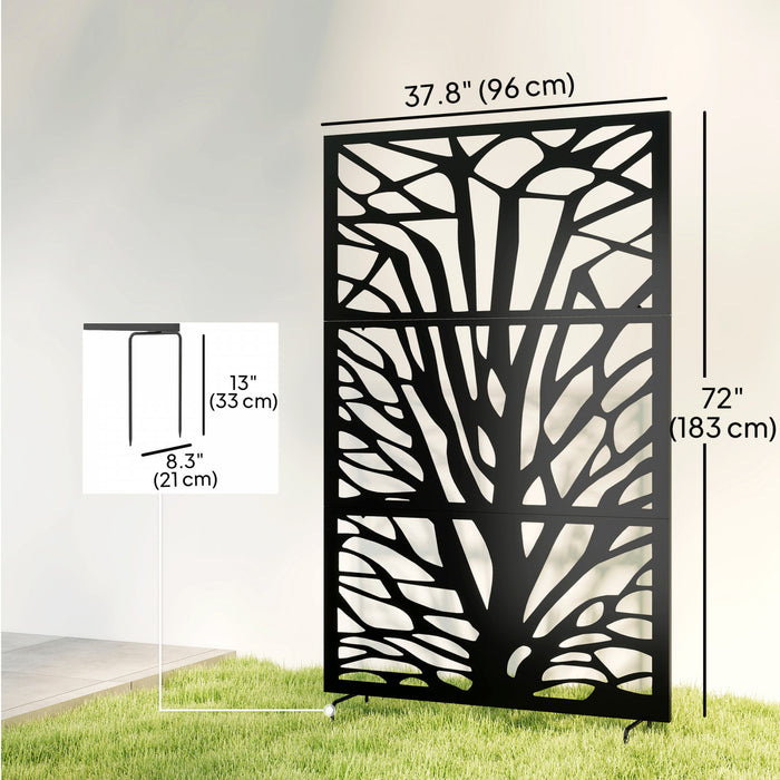 Outsunny 72\" x 38\" Metal Outdoor Privacy Screen, Black