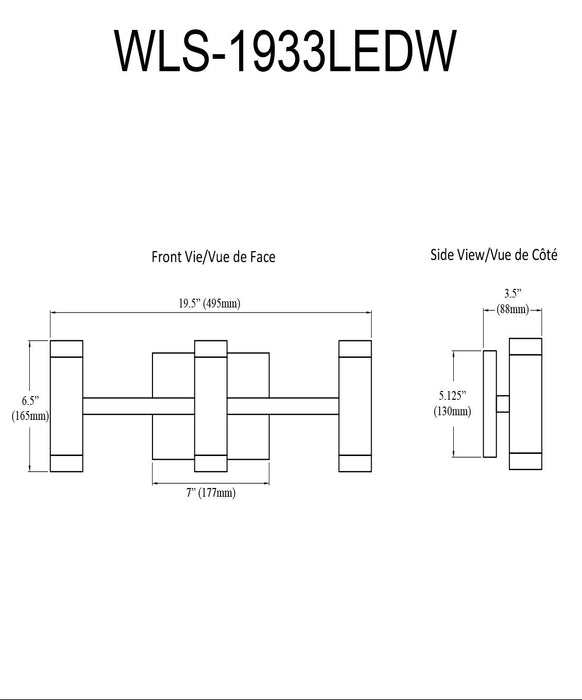 Dainolite Wilson Vanity Light 33w LED Matte Black Frosted Acrylic Diffuser Lamp