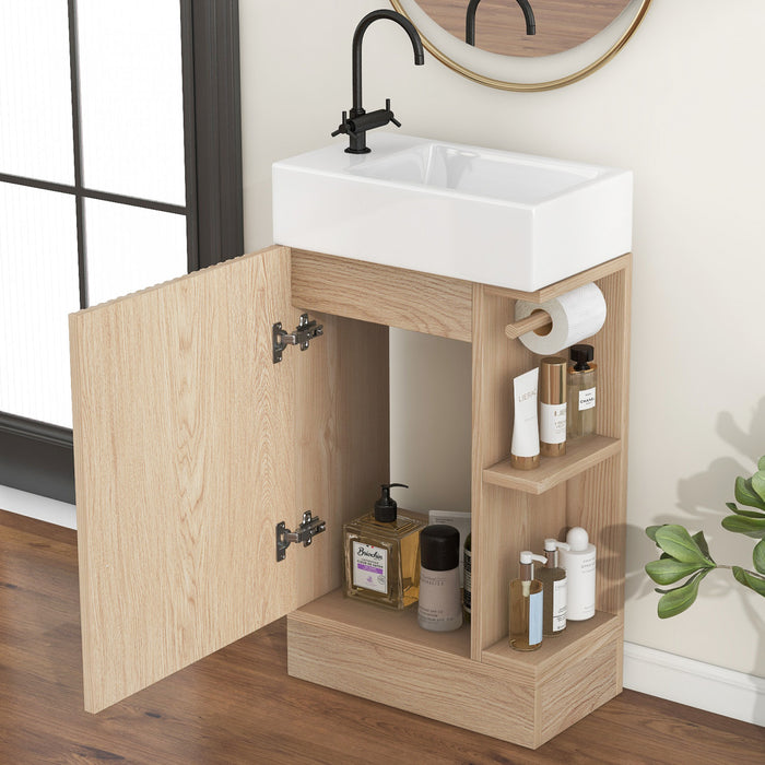 Ethan 18.6\" Bathroom Vanity with Sink and Adjustable Shelf, Brown