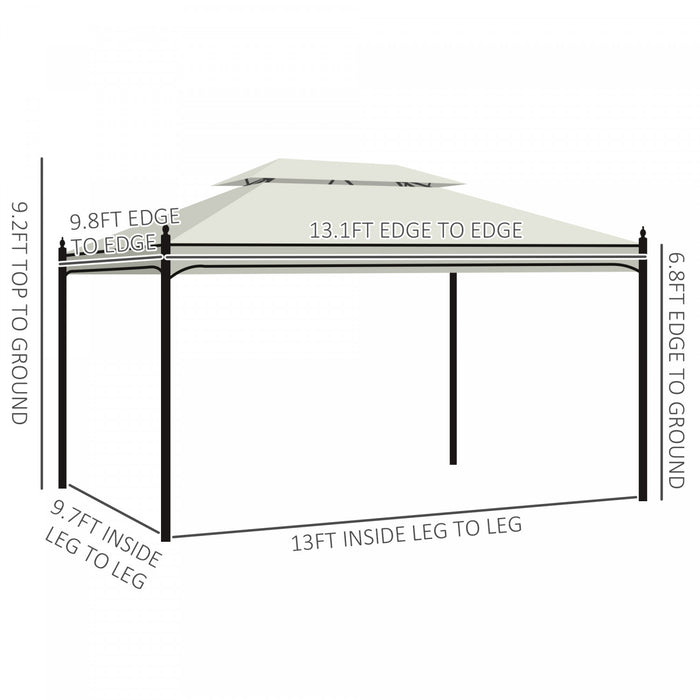 Outsunny 10x13ft Garden Gazebo Double-tiered With Curtain Outdoor Shelter Backyard Canopy Cream White