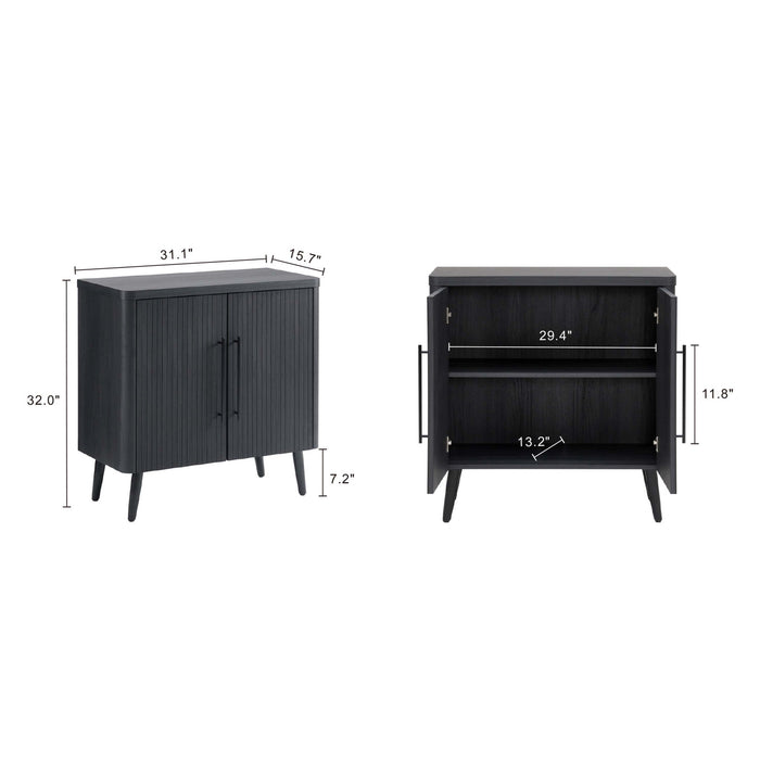 Jodie Mid-Century Modern 31\" Fluted Accent Cabinet in Charcoal Gray