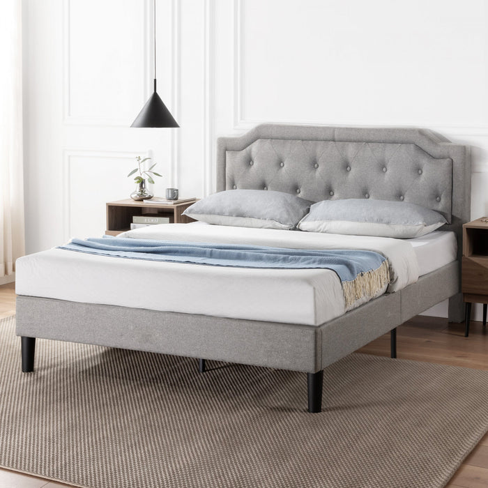 Kellen Upholstered Platform Bed with Headboard in Light Grey - Full Size