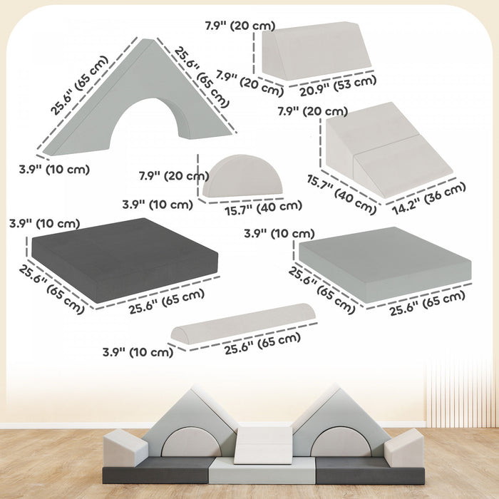 Qaba 12 PCS Modular Kids Play Couch, Child Sectional Sofa, Bedroom and Playroom Furniture for Toddlers, Convertible Foam and Floor Cushion for Boys and Girls, Grey