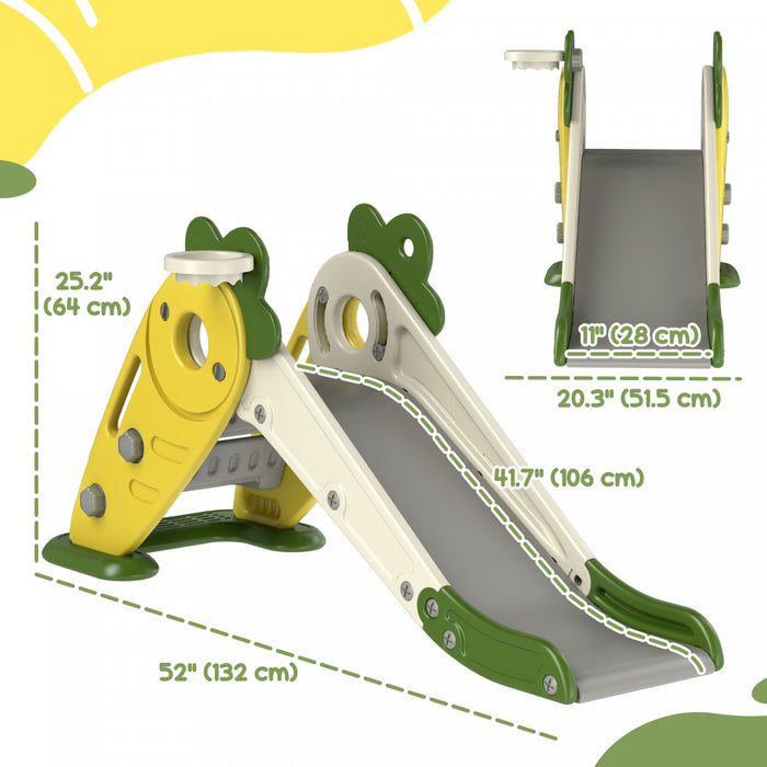 Qaba Toddler Slide, 3 In 1 Kids Slide With Basketball Hoop, Climber, Radish-themed Foldable Indoor Slide For 1-3 Years Old, Yellow