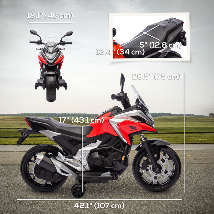 Qaba Honda Licensed 12v Electric Motorcycle, Battery Powered Ride-On Ride On Motorbike For Kids With Headlights Music Training Wheels, For 3-6 Years, Red