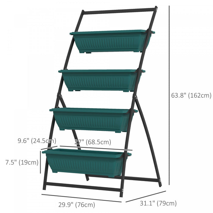 Outsunny 4-tier Vertical Raised Garden Bed With 4 Planter Boxes, Outdoor Plant Stand Grow Container With Leaking Holes For Balcony Patio Outdoor, Green