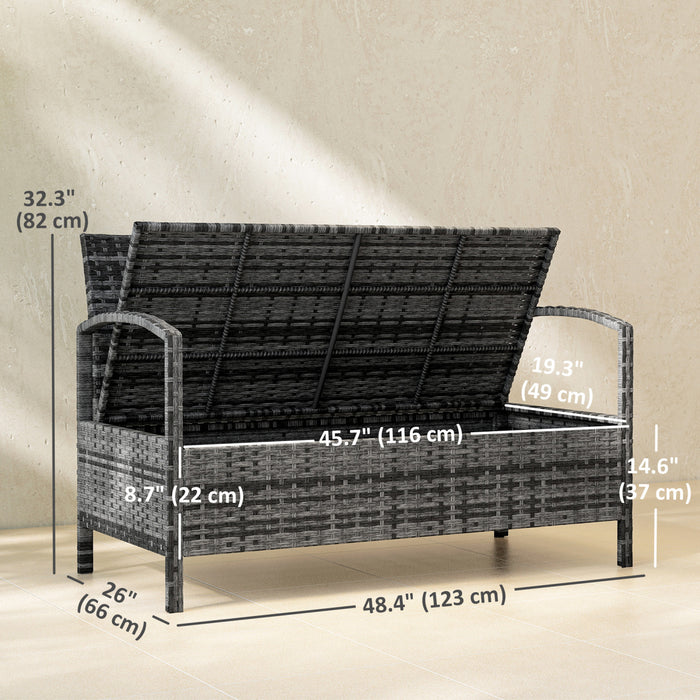 Outsunny Wicker Outdoor Storage Bench, 33 Gallon Patio Bench Deck Box, Grey