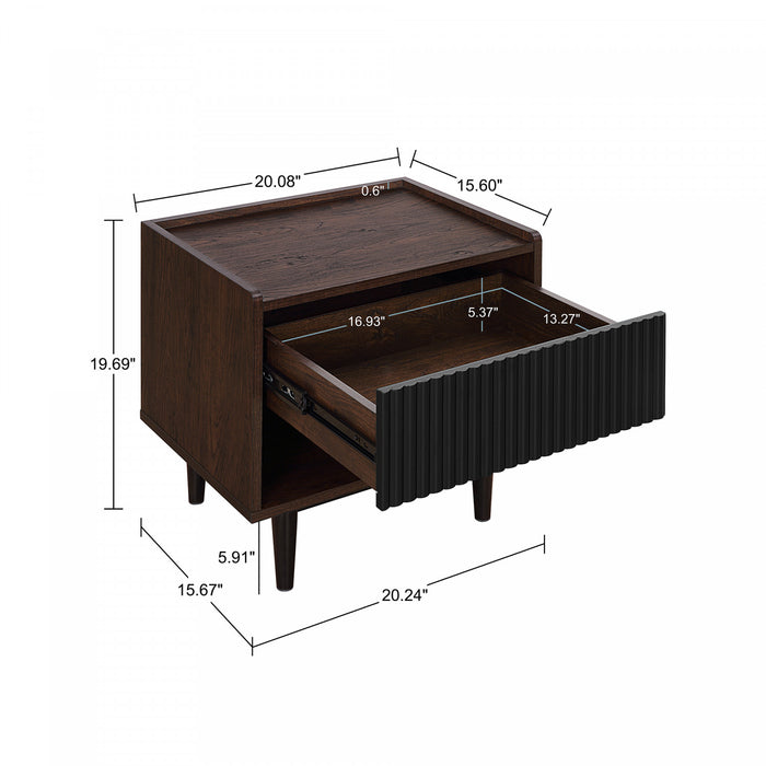 Duane Mid-Century Modern 20\" Fluted Nightstand in Black (1-Drawer) - Set of 2