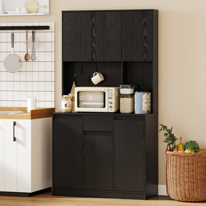HOMCOM 71\" Pantry Cabinet, Storage Cabinet with Charging Station, Black