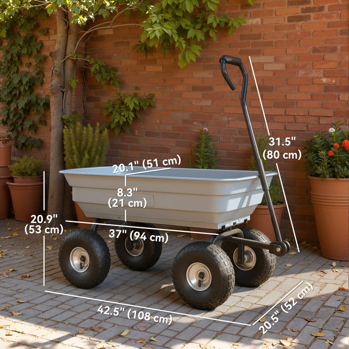 Outsunny Steel Garden Cart with Handle and 10\" Pneumatic Tires, Utility Wagon Cart for Garden, Patio, Lawn, 551 lbs Capacity, Grey