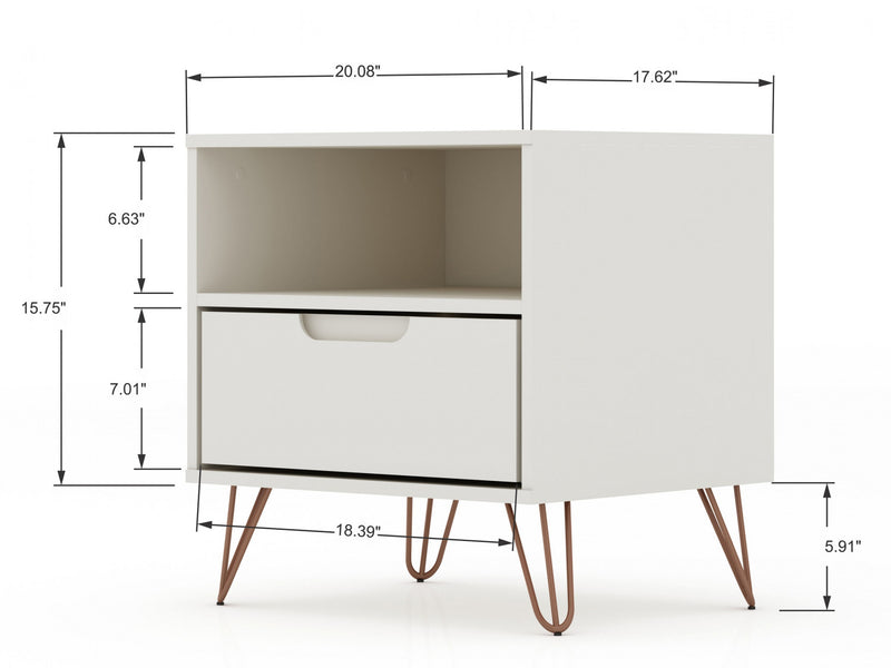 Rockefeller Mid-Century Modern 20\" Nightstand in Off White (1-Drawer) - Set of 2