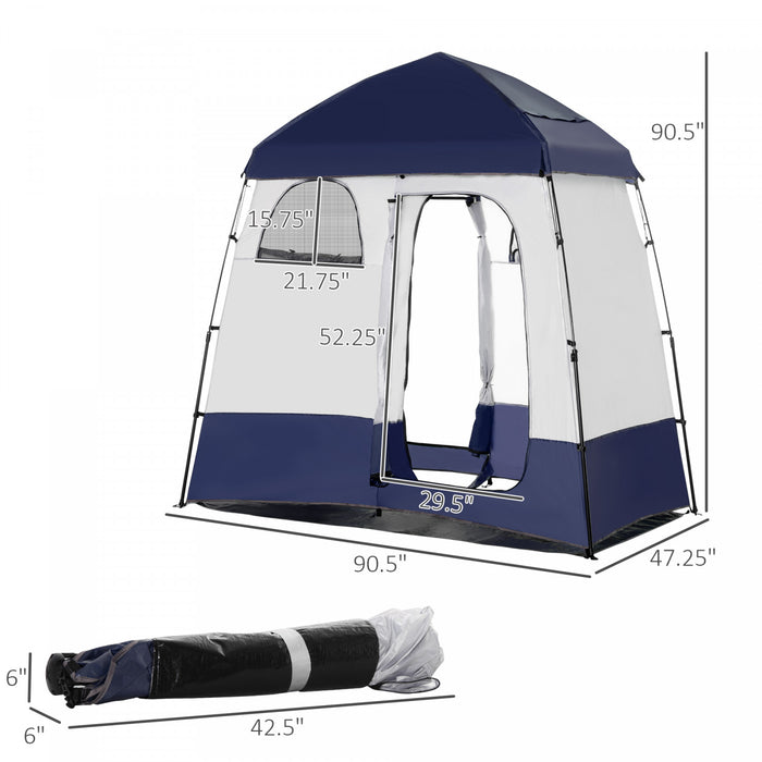 Outsunny Two Room Pop Up Shower Tent W/ Shower Bag, Floor, Carry Bag, Blue
