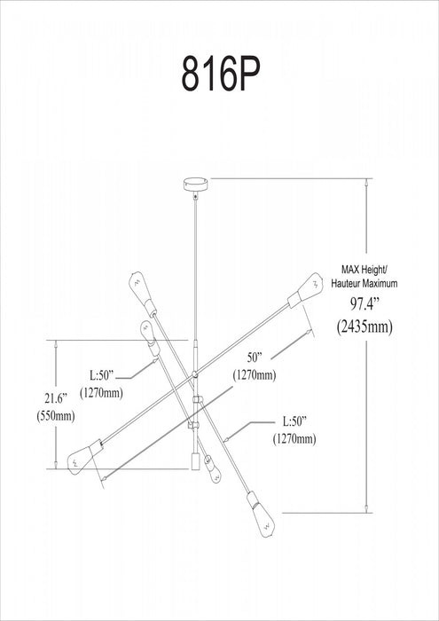 Dainolite Alexa 6 Light Adjustable Pendant Aged Brass Finish Lamp