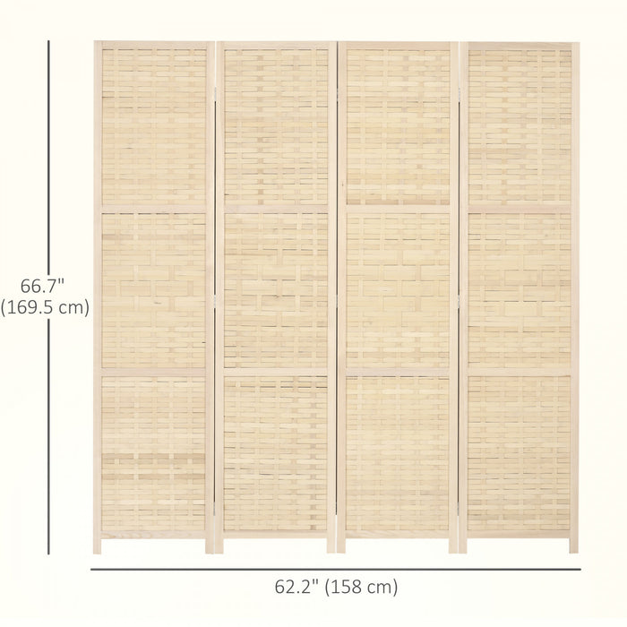 HOMCOM 4-Panel Room Divider, 5.6 FT Bamboo Folding Privacy Screen, Natural