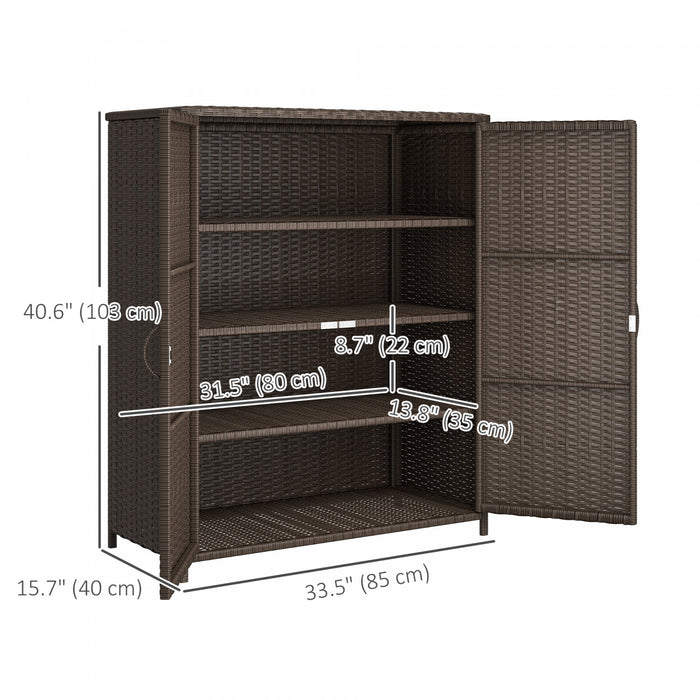 Outsunny Wicker Outdoor Storage Cabinet, 4-Shelf Pool Storage, Espresso