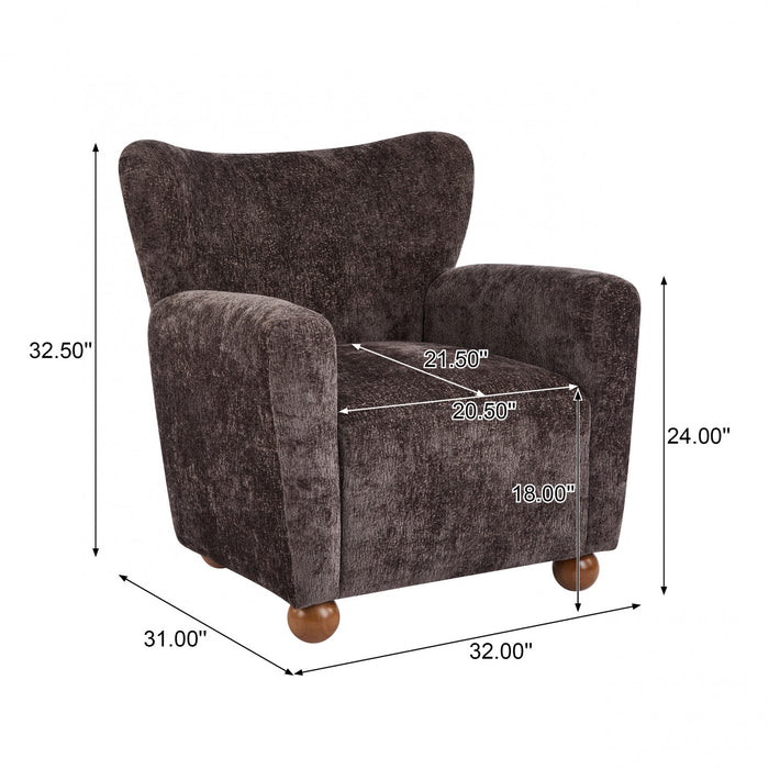 Wingate Cozy Wingback Armchair with Premium Fabric and Solid Wood Legs, Dark Brown, Teak