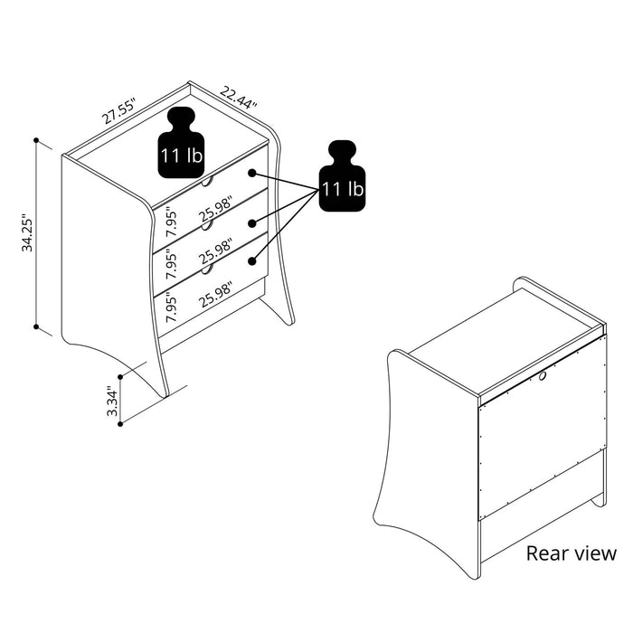 Coney Mid-Century Modern 28\" Nightstand in White (3-Drawer)