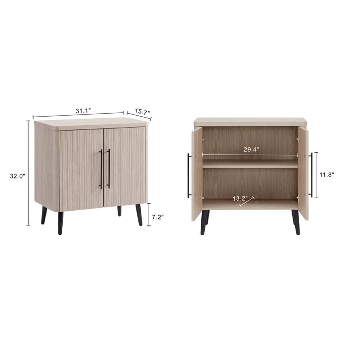 Jodie Mid-Century Modern 31\" Fluted Accent Cabinet in Whitewashed Oak