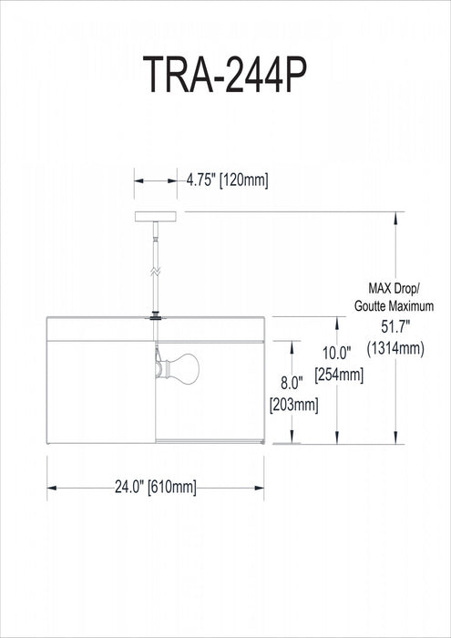 Dainolite Trapezoid 4 Light Pendant Drum Black/Cream Shade White Fabric Diffuser Lamp