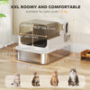 PawHut Extra Large Stainless Steel Cat Litter Box, XXL Enclosed Kitty Litter Box with Flip Lid & Scoop, Easy Clean, No Odours, Leak-Proof, for All Breed Sized Cats, White
