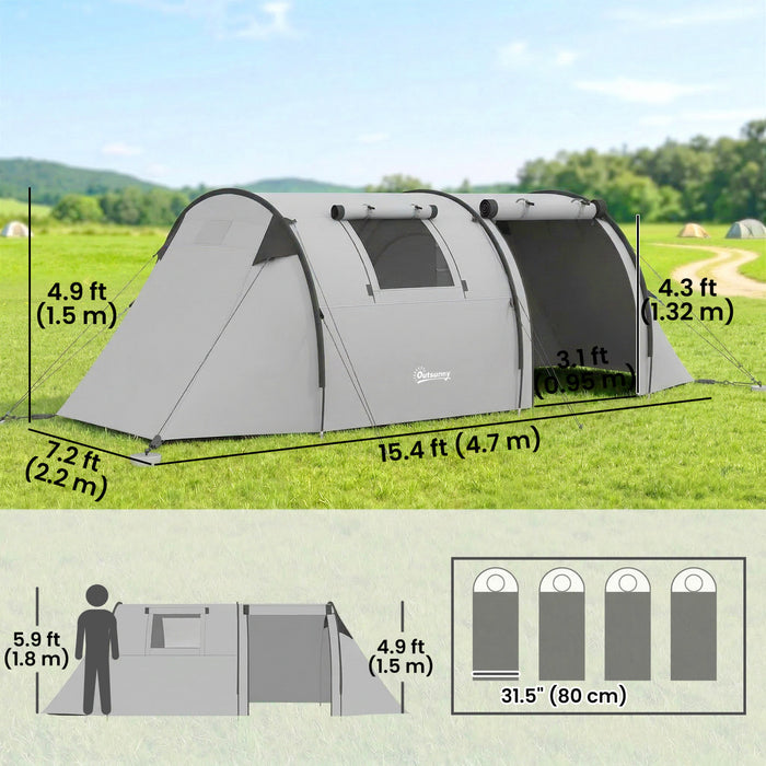 Outsunny 3-4 Person Camping Tent with 2 Rooms, Waterproof Family Tent