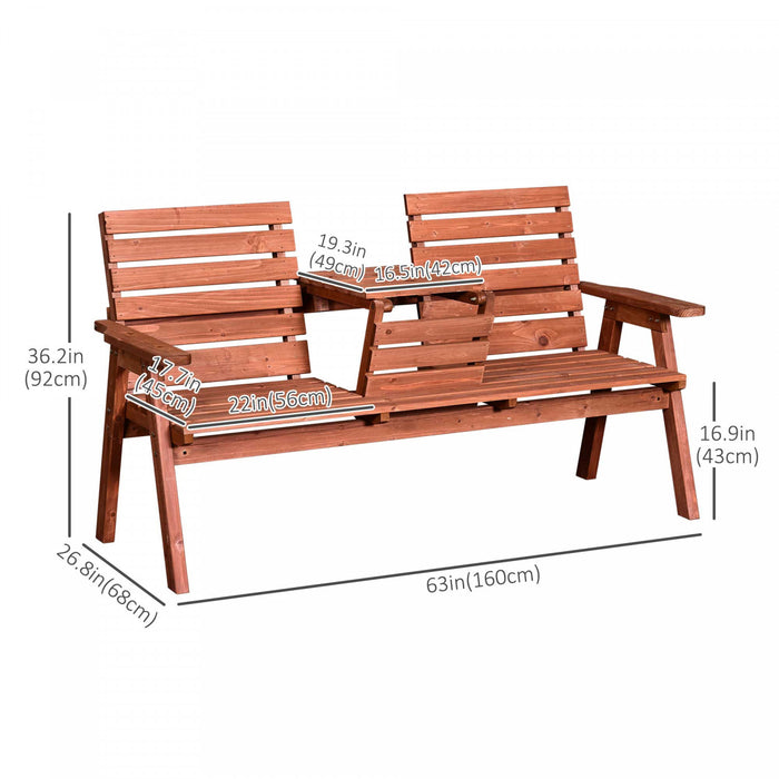 Outsunny 3-seater Outdoor Bench With Convertible Middle Table Orange