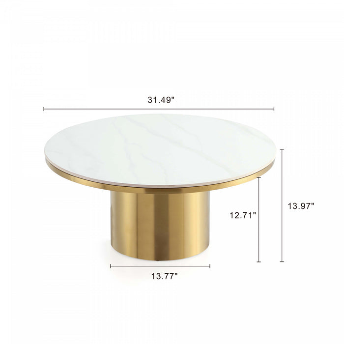 Glenn Modern Glam Sintered Stone Top Coffee Table in Gold