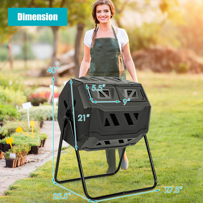 Costway Tumbling Composter 40 Gallon Garden Rotating Compost Bin W/dual Chamber