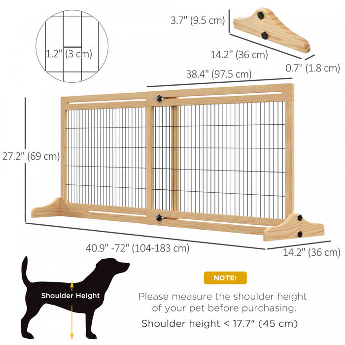 Pawhut Free Standing Pet Gate, Wooden Foldable Dog Gate With 41\"-72\" Adjustable Length, Support Feet, Pet Barrier For Small Medium Dogs, For Stairway, Doorway, Hallway, Natural