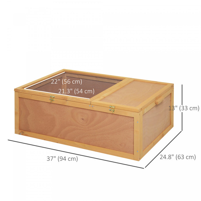 Pawhut Tortoise Enclosure, Wooden Turtle Tank Reptile Terrarium With Two Room Design, For Indoor Use, 37\" X 25\" X 13\", Nature Wood
