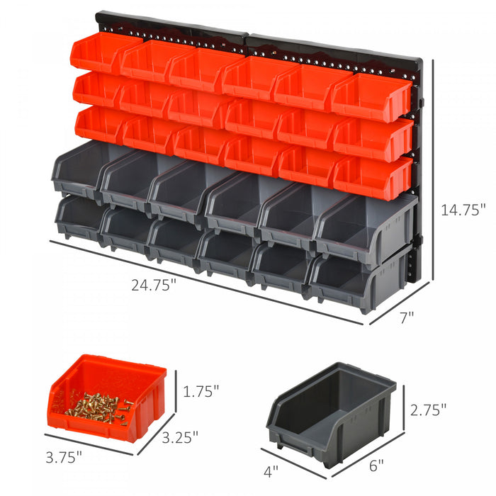 Durhand Wall Mounted Storage Bin Rack Tool Organizer With 30 Bins