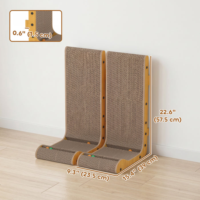 PawHut Cardboard Cat Scratcher, 57.5H CM L Shape Vertical 2PCS Cat Scratching Pad with Ball Cat Toy, Catnip, Large Scratching Board for Indoor Kittens