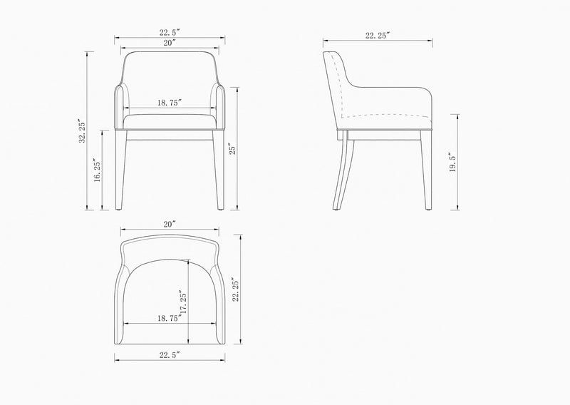 Gansevoort Modern Wood Vegan Leather Armchair in Stone Gray - Set of 2 Dining Chair