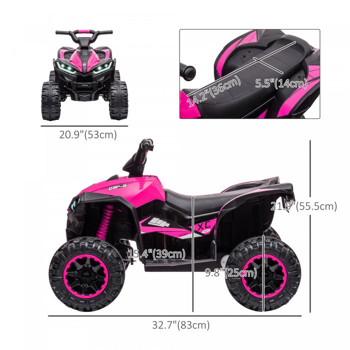 Aosom 12V Kids ATV, Four Wheeler Kids Quad with Music, Headlights, High & Low Speed, Up to 3.7 MPH, Battery Powered Electric ATV for Boys & Girls Gift, Pink