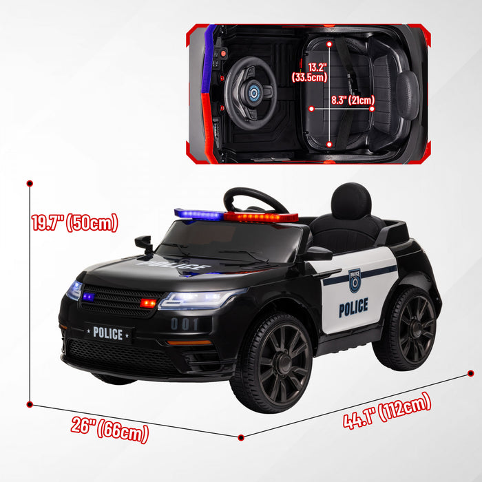 Qaba 12v Electric Car For Kids, Battery Powered Ride-On Kids Car Police Car With Remote Control, 4 Spring Suspension Wheels, Transport Wheel, Siren, Music, Light, Horn, Black