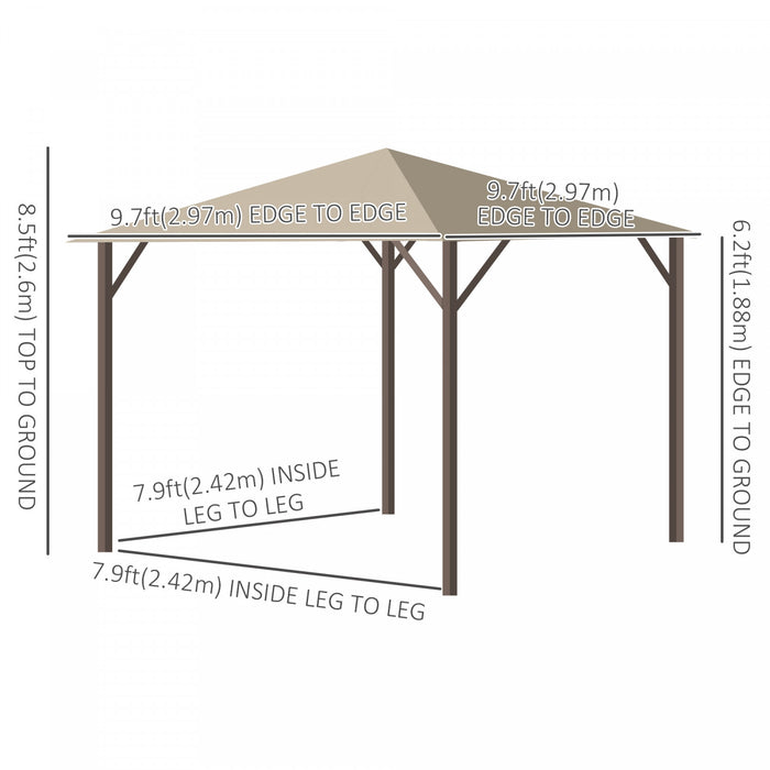 Outsunny 10' X 10' Patio Gazebo Outdoor Aluminum Frame Canopy Shelter With Curtains, Vented Roof For Garden, Lawn, Backyard And Deck, Khaki