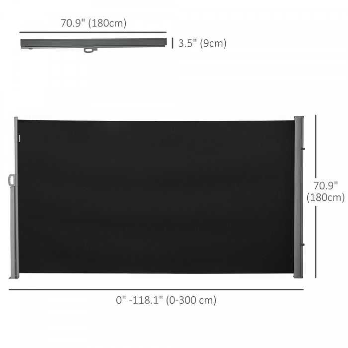 Outsunny 118\" X 71\" Retractable Side Awning Folding Privacy Screen Black