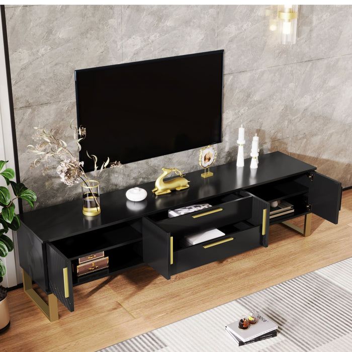 Steven 66.9\" Floor-standing Design TV Cabinet with and Gold Handles&Legs,Black Tv Stand
