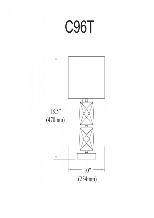 Dainolite Crystal 1 Light Table Lamp Square Crystal Polished Chrome White Shade