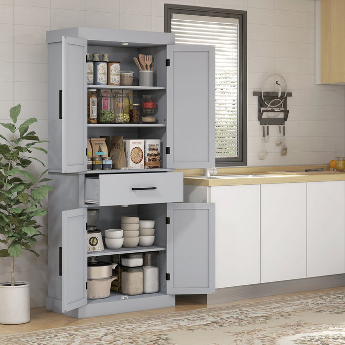 HOMCOM 72\" Tall Kitchen Pantry Storage Cabinet with Barn Doors and Drawer