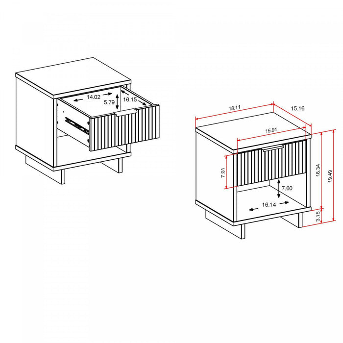 Granville Modern 18\" Nightstand in White (1-Drawer) - Set of 2