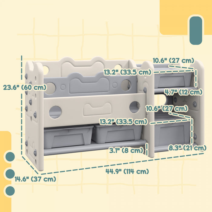 Qaba Toy Storage Organizer With 4 Storage Boxes, Bookshelves, Toy Organizer For Nursery, Kids Room, Playroom, Cream White