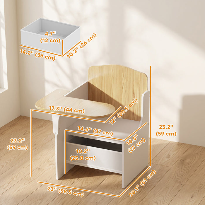 Qaba Kids Desk and Chair Set for Ages 3-5, Toddler Activity Table and Chair with Under Seat Storage Drawer, for Reading, Painting and Playing, White