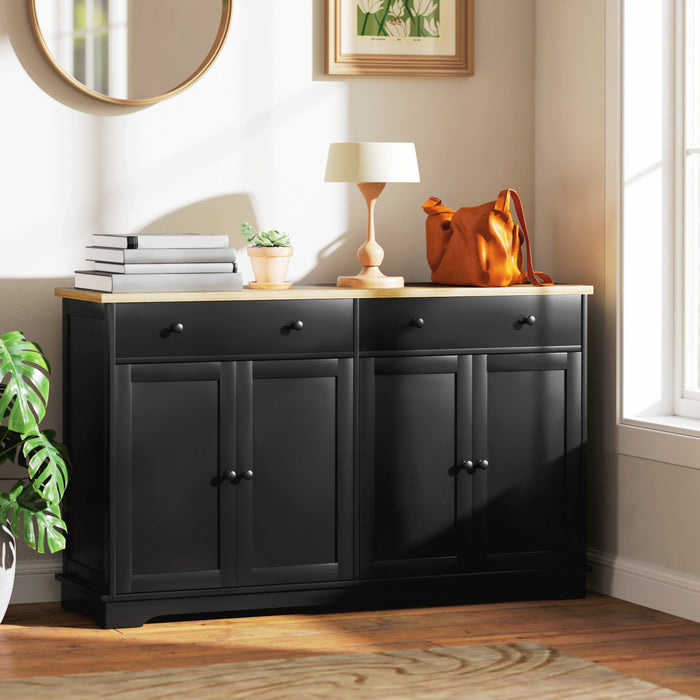 HOMCOM Sideboard Cabinet with Storage Drawers Adjustable Shelves Black