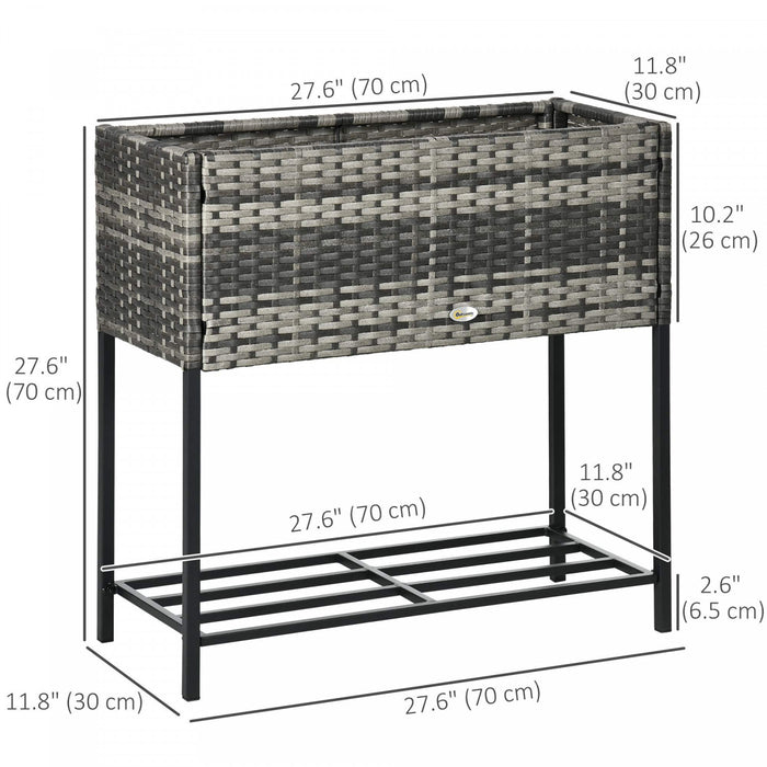 Outsunny Elevated Rattan Raised Garden Bed with Tool Storage Shelf