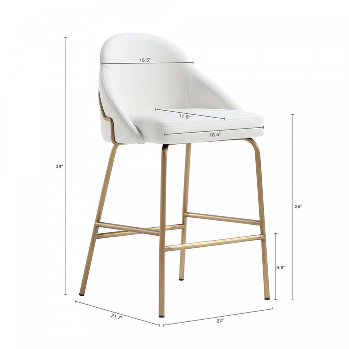 Gracie Modern Metal Upholstered Counter Stool in White and Gold Armoire