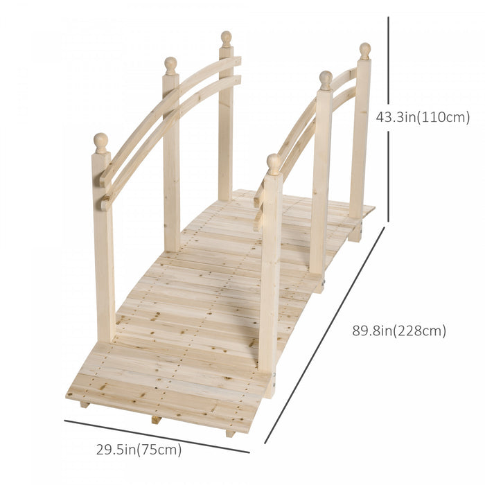 Outsunny 7.5' Fir Wood Garden Bridge Arc Walkway With Side Railings, Perfect For Backyards, Gardens, & Streams, Natural