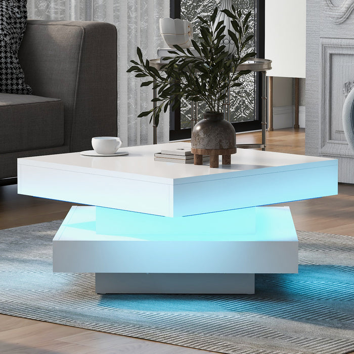 Ryan Rotating Coffee Table with LED Lighting and 360° Swivel Top,White